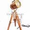 SPOTLIGHT ON WOODEN TRIPOD STAND - SPOTLIGHT WITH STAND - COPPER ANTIQUE SEARCHLIGHT WITH STAND