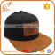 Custom 6 panel cotton fashion black leather snapback hat wholesale