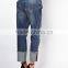 Slim women Boyfriend Jeans in Vintage Wash with Raw Hem Deep Turn Up (LOTX133)
