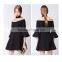 Korean style black elegant bell sleeves prom party sexy women dress