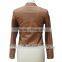 new design round collar ladies leather jacket