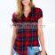 Adorable Dolled up Short Sleeve Plaid Shirts Latest Shirt Designs for Women