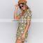 Wrap over short sleeved sexy women dresses ladies tie cuff floral casual dress