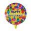 Aluminium Foil Balloons Party Decoration Round Multicolor Smile Face Message "Happy Birthday" Pattern