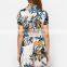 Stylish Flora Printedl Short Tops Summer fashion short sleeve Ladies Blouses With tie