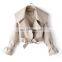 TWOTWINSTYLE Women's Jacket PU Leather bow Long Sleeve Thick Short Females Coat 2020