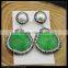 LFD-029E Wholesale Silver Pearl With Water Drop Agate Pave Rhinestone Crystal Dangle Earrings in Green Jewelry Finding