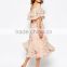 OEM Manufacture Offer Shoulder Floral Bardot Ladies Dress With Multi Ruffle