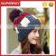 V-308 Cute pom pom slouchy winter knitting women top beanie hat cute knit earflap
