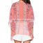 Summer V Neck Pink Semi Sheer Batwing Sleeve Ladies Blouse,Pull Over Style Chiffon Latest Tops Designs Girls