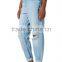 Blue Distressed Holes Denim Pants With Straight Leg Girls Sex Leg Jean Pant Dubai Girl Photo