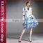 2015 European Design White&Blue Turn-Down Collar Ladies Overcoat Winter Dress