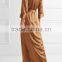 Elegant Robe-Inspired Brown Silk Wrap Maxi Dress Sexy Night Long Sleeve Dress Evening Names Of Ladies Dresses 2017 HSD5894