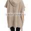 Oversized Half Sleeve Sweater Women with Hood and Drawstring Along the Side