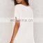 2017 Summer high quality women plain white t-shirt with slit at neck