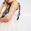 Spanish clothing brand embroidery knee length loose white boho dress