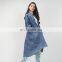 TWOTWINSTYLE Coat V Neck Three Quarter Pockets A Line Blue Coats Female  Denim Streetwear
