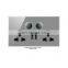 New design gray glass panel electric wall switch socket with 2USB port dual MF 3-pin socket switch with light