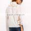 Blouses latest fashion design women clothing Beige High Neck Appliques Hollow Blouse