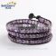6mm purple crystal amethyst stone fashion wholesale cords leather bracelet