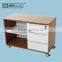 Wooden Side Table with Wheels 3 Locking Drawers and Rack Space