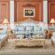 Champagne gold color flower hand carving light blue leather sofa set