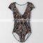 Soft Sexy Crepe One-Piece Deep V-neck Scoop Cap Sleeves Women Shapewear Slimming Floral Print Tie Bodysuit With Snap Bottom