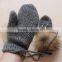 New Arrival Ladies Womens Rag Wool Winter Snow Mittens Knitted Warm Natural Raccoon Fur Pompom With Diamonds Gloves Colorful