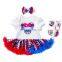 4Pcs Set Independence Day  LOVE PRINT INFANT TUTU DRESS & COTTON ROMPERS & WAKING SHOES & HEADBAND
