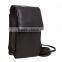 high quality black genuine leather mobile phone pouch neck hanging phone bag for iphone