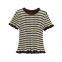 2025 new summer Korean version simple style striped round neck layered decorative striped T-shirt