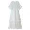 French-style Vintage Forest V-neck Backless Summer Beach Vacation Flowy Dress With Ruffles