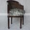 Vintage French Wooden Camelback Cane Back Upholstered Side Chair