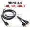 male to male 60HZ 4K 3D HDMI2.0 double ended hdmi cable