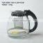 hot selling 1500ml clear borosilicate glass tea pot with glass lid pladtic handle and strainer