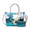 Latest design fancy pattern printed ladies leisure genuine leather tote bag