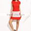 Red Striped Print Cap Sleeve A Line Dress 95% Polyester 5% Spandex Elegant Zip Short Dress