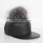 Myfur Man Handsome Style Pure Leather Baseball Cap Hat with Real Silver Fox Fur Bobble Cap