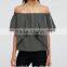 2016 New Latest Ladies Casual Blue Ruffles Blouses and Tops