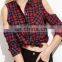 Shirts Open Shoulder Long Sleeve Plaid Check Shirt