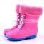 Children winter rain boot with cotton candy color tie false slip drag warm water shoes