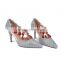 2015 Hot sell dress shoes custom made woemens wedding shoes crystal lady low heel fancy shoes
