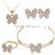 Fashion Lovely Elegant Butterfly Shining Gold Plated Rhinestone Necklace Stud Earring Bracelet Ring Set for Women Wedding Jewelr