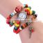 In Stock Retro Ethnic Style Handmade Wood Bead Knitted Bracelet Quartz Analog Wrist Watch