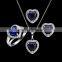 Factory Direct Marquise Gold Plated Jewelry Set Heart Shape Sapphire Necklace Earring Ring