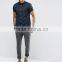 Guangzhou High Quality Custom Short Sleeve Point Collar Mens 54% Cotton 46% Polyester Slim Fit Casual Navy Solid Shirts