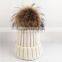 Myfur Knitted Beanie With Fur Pompom Girls Winter Beanie Hat Crochet Cap