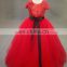 Lovely Red Sequin Tulle Ball Gown Long Flower Girl Dress With Short Sleeve