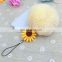 Cute Artficial Sunflower DIY Mobile Phone Jewelry Rabbit Fur Ball Cell Phone Charm Strap