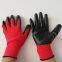 red polyester knitted black nitrile palm coated safety work gloves